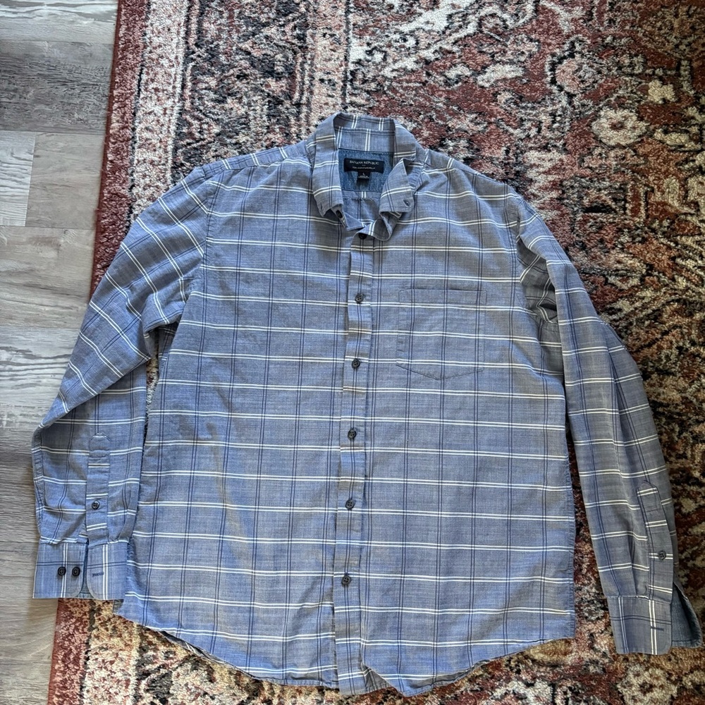 Banana Republic Blue Checkered Button Down Shirt